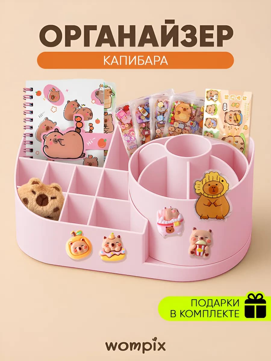 Органайзер розовый для канцелярии капибара