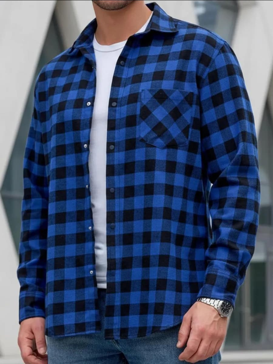 Рубашка в клетку теплая с длинным рукавом