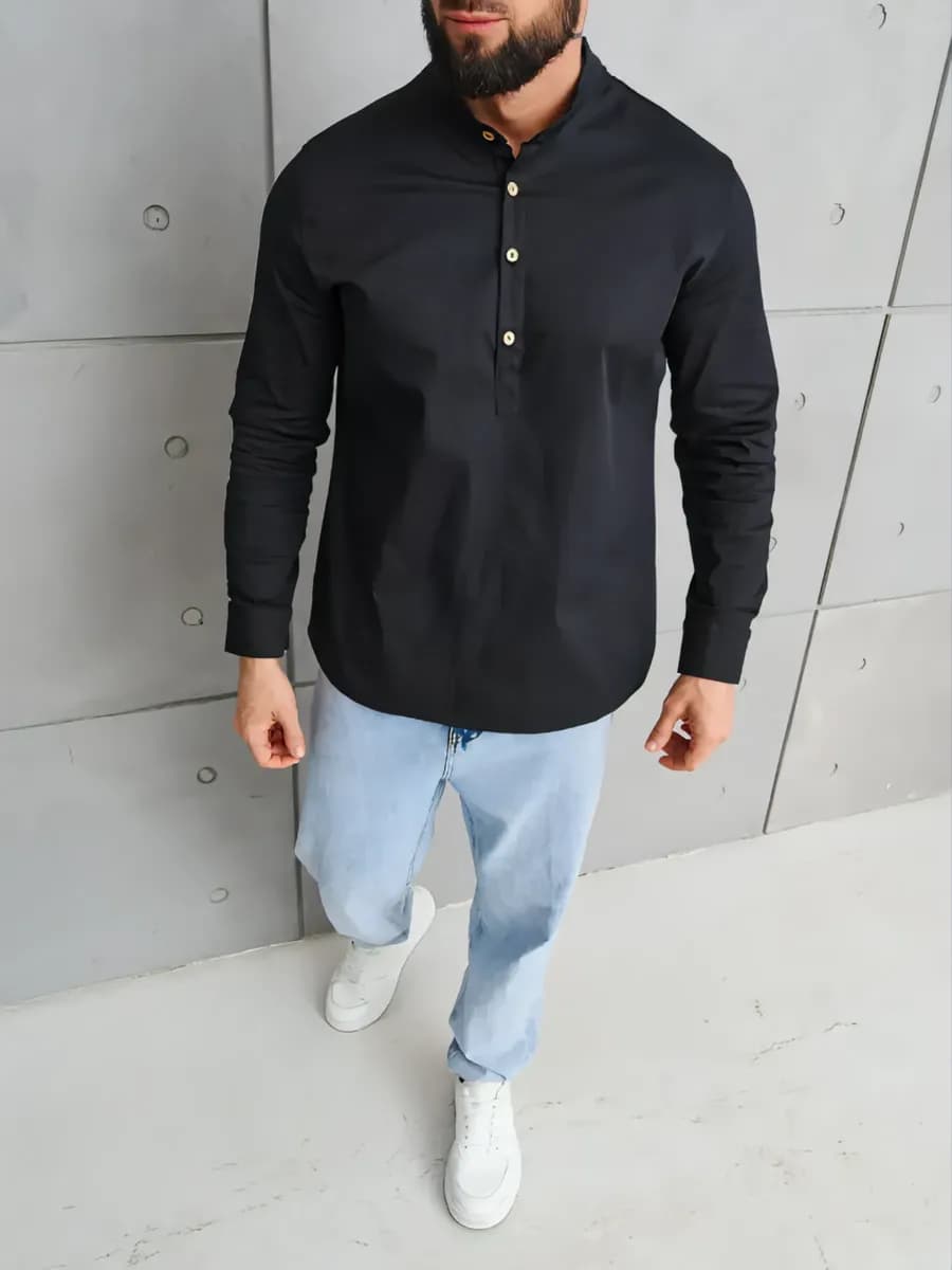 Рубашка с длинным рукавом без воротника