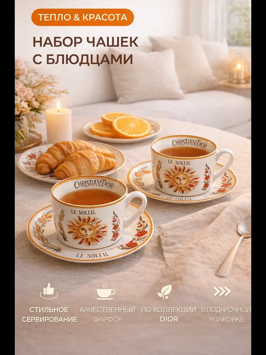 Набор чашек Dior c блюдцами из фарфора