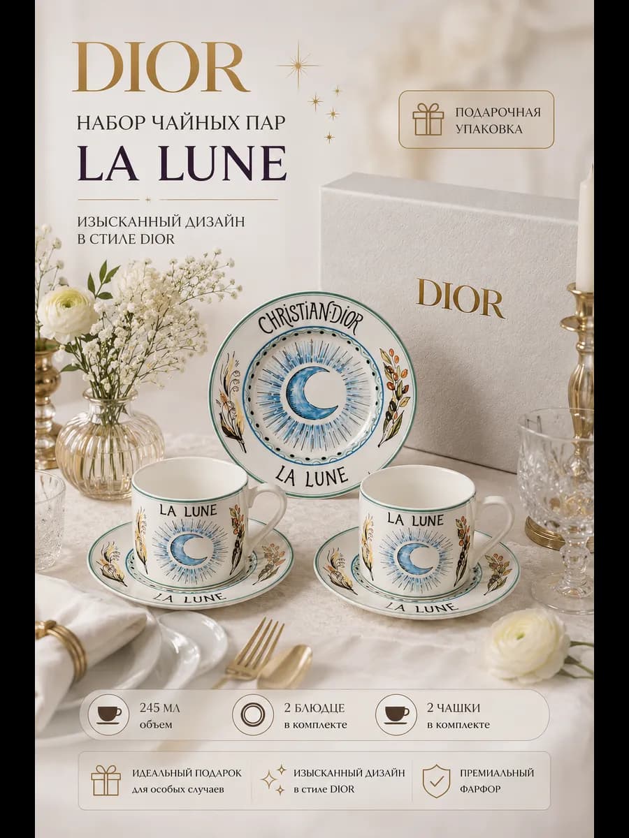 Набор чашек Dior c блюдцами из фарфора