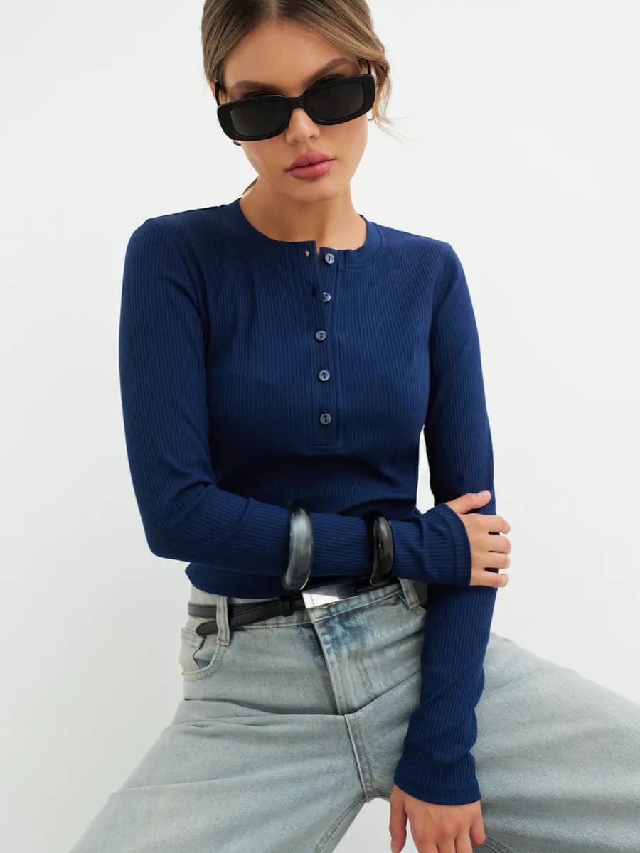 Лонгслив кофта школьная поло облегающий в рубчик