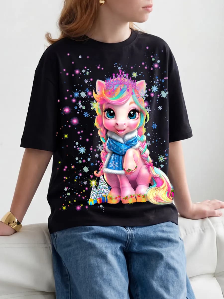 Футболка новогодняя хлопок с принтом лошадь символ 2026