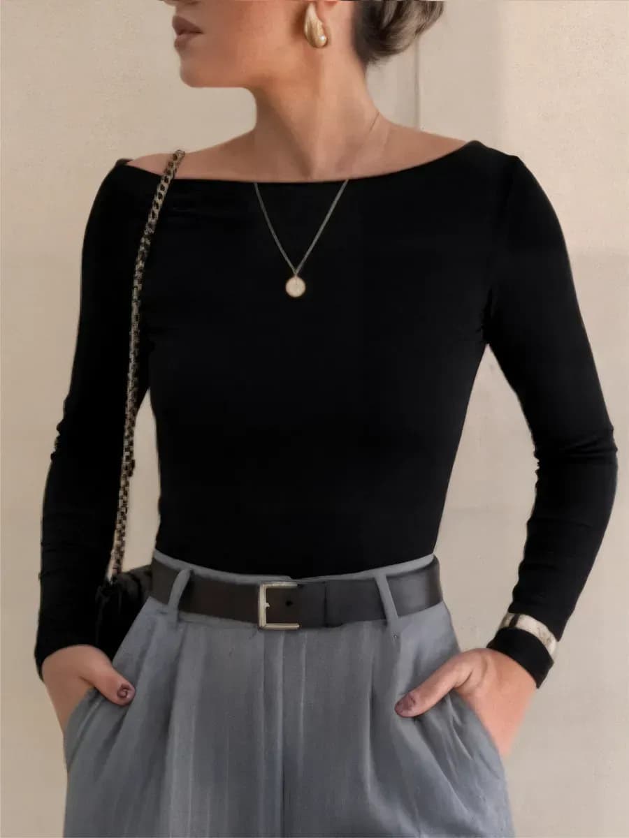 Лонгслив черный облегающий с длинным рукавом skims