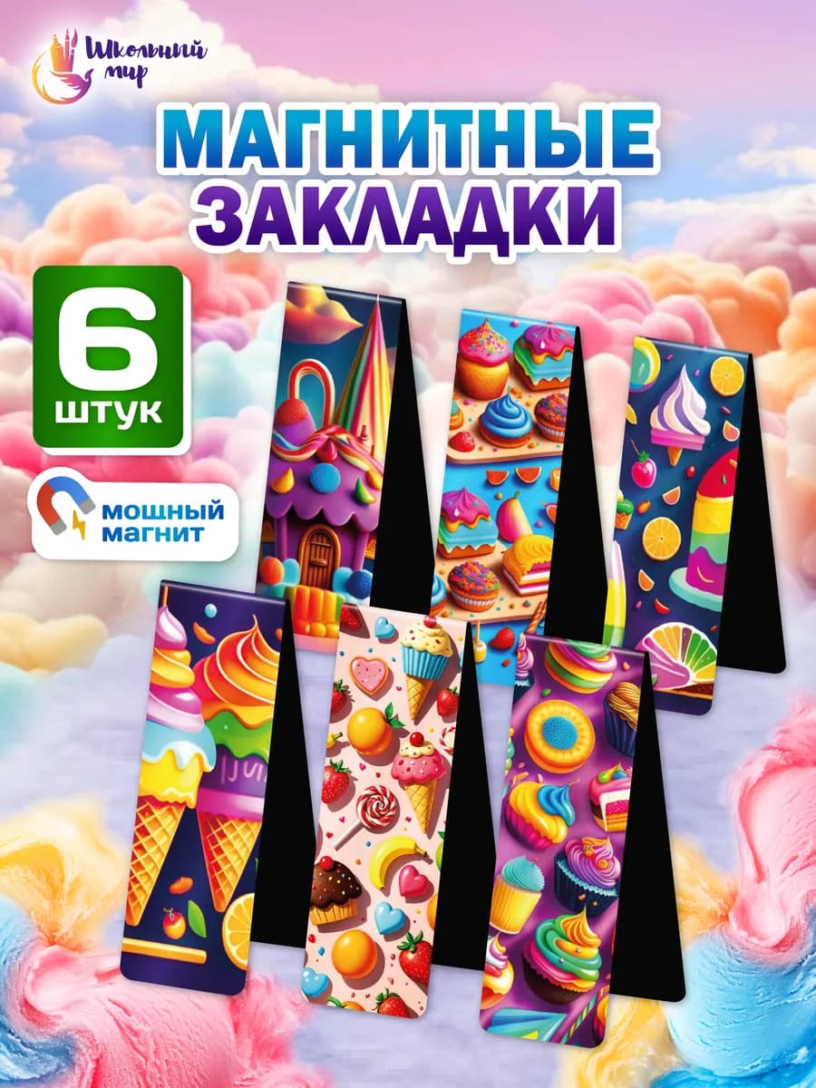 Закладки магнитные для книг и учебников для девочек 6 шт