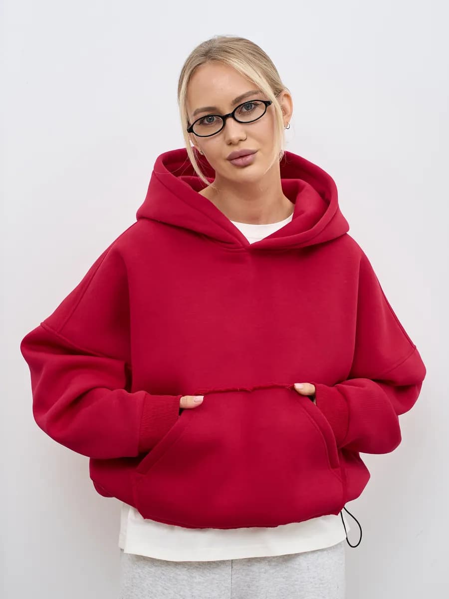 Худи кроп укороченное оверсайз с капюшоном и начесом