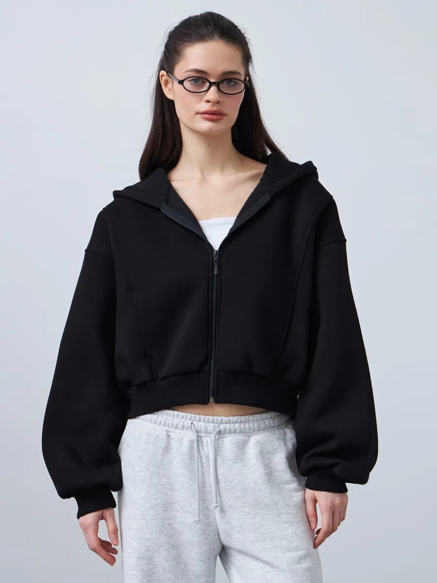 Толстовка на молнии укороченная с начесом