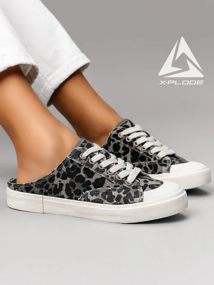 Текстильные сабо кеды без пятки леопардовые - фото 1