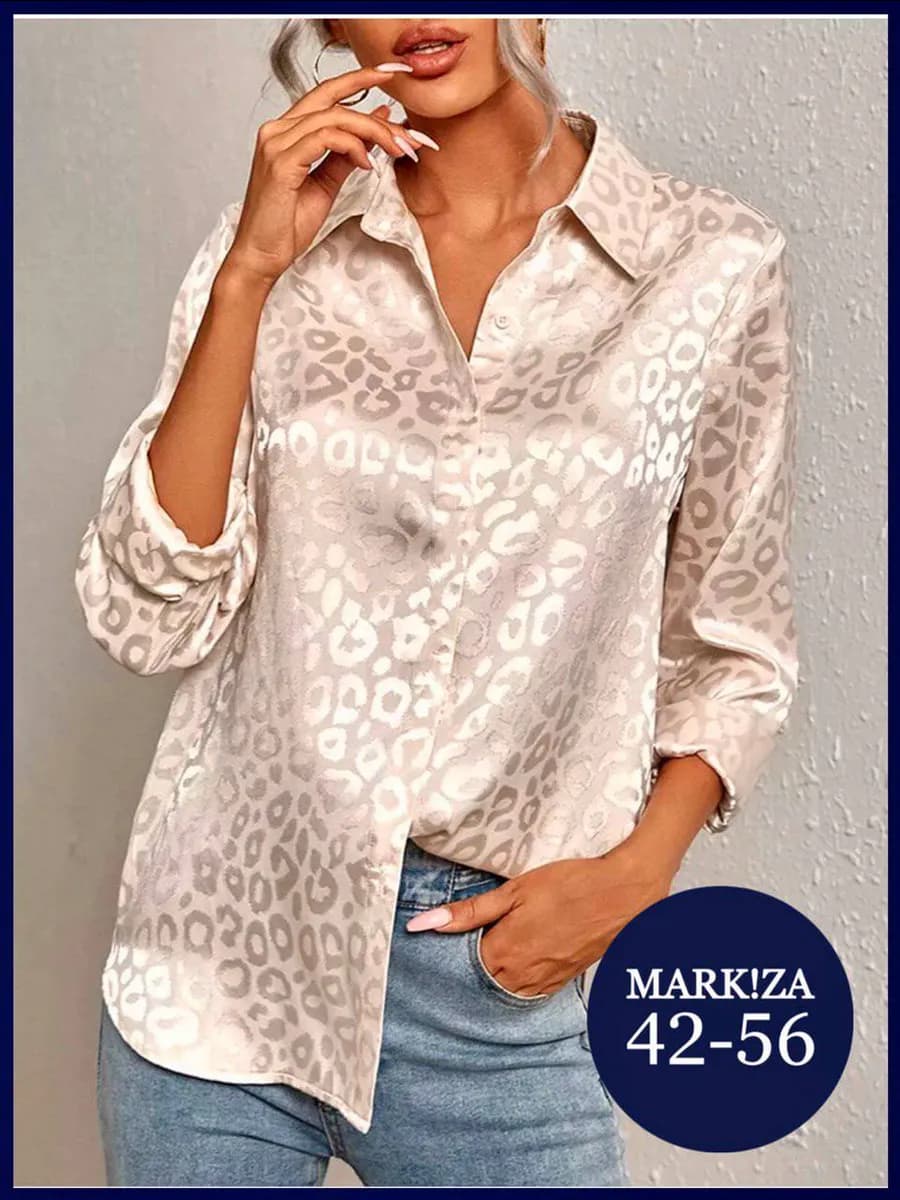 Блузка женская нарядная леопард рубашка больших размеров - фото 1