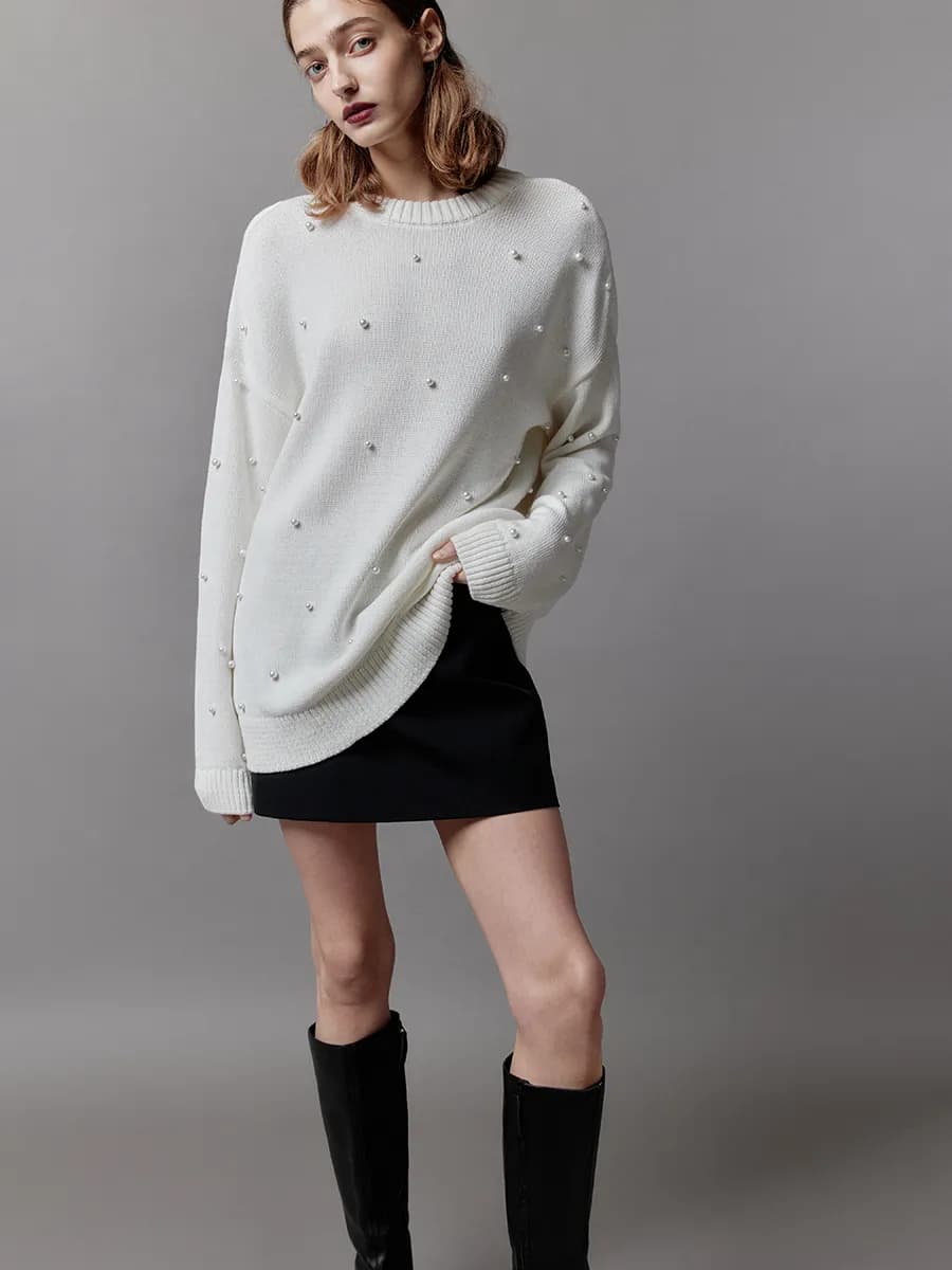 Джемпер вязаный с жемчужными бусинами