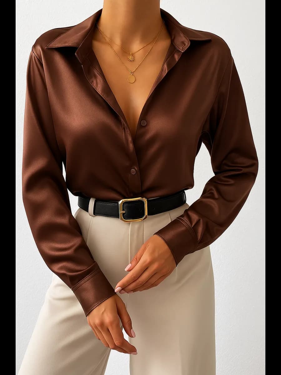 Рубашка нарядная шелковая атласная блузка