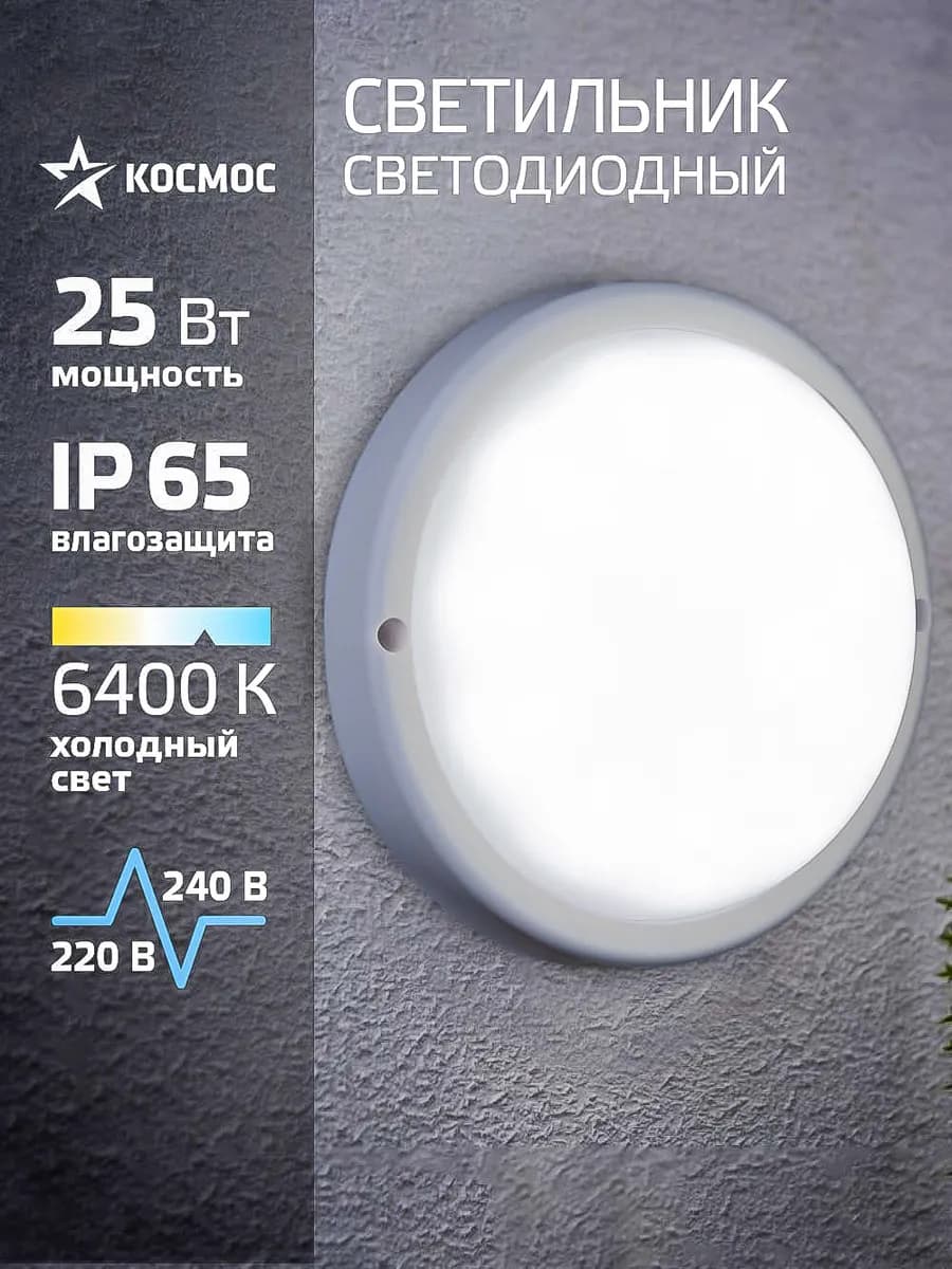 Светильник потолочный настенный 25Вт, 6400K, 230В