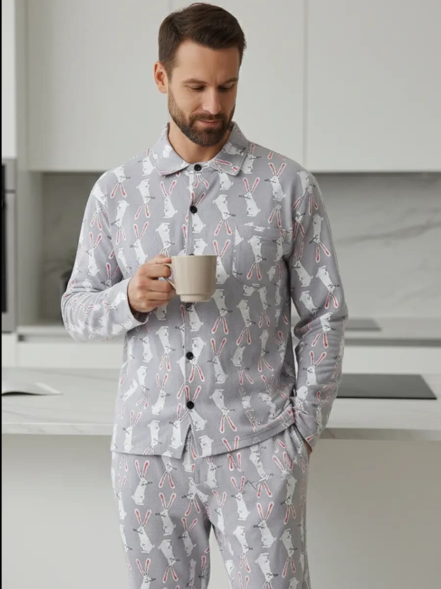 Пижама со штанами с зайцами семейная хлопковая Family Look