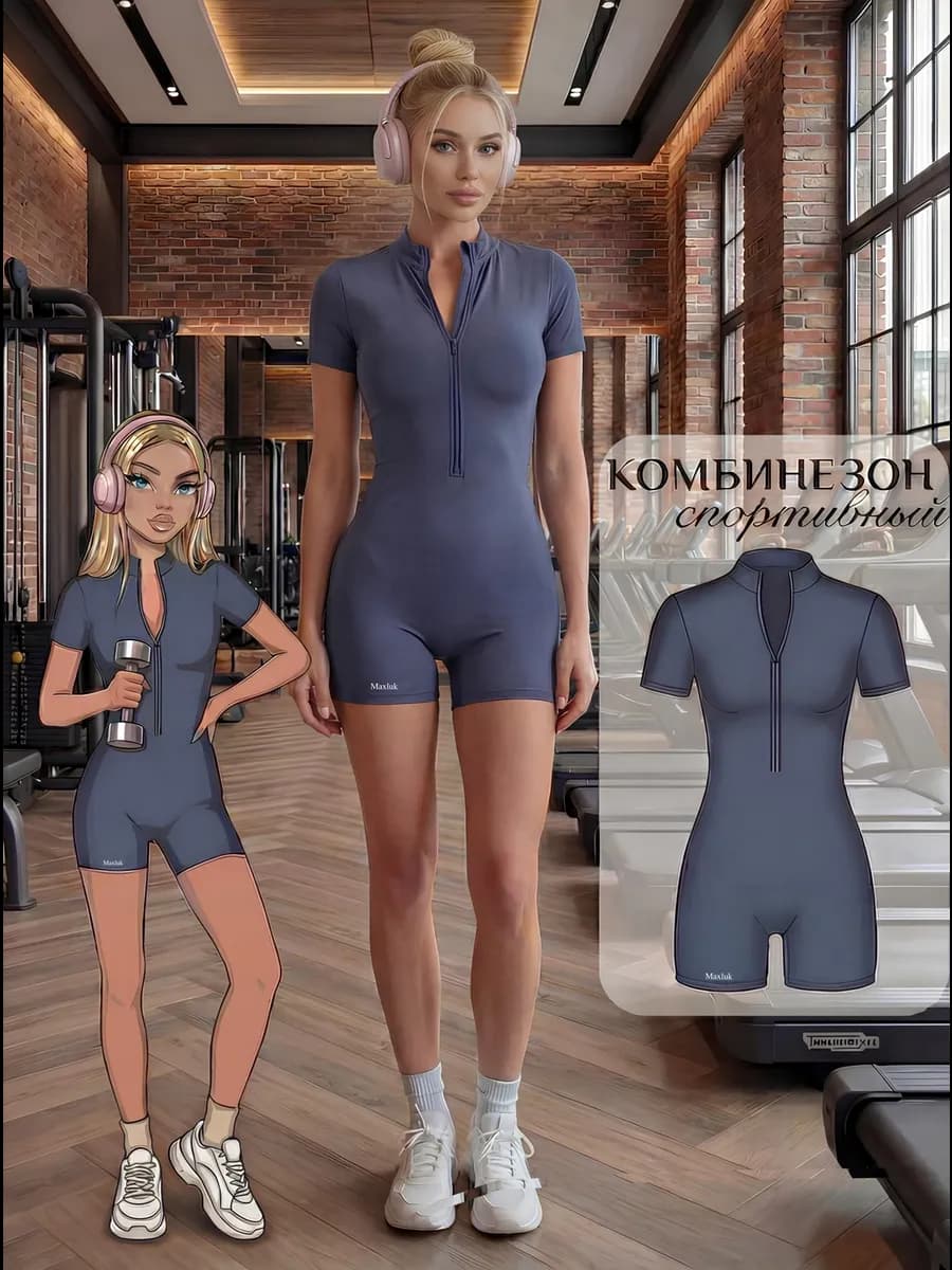 Комбинезон спортивный для фитнеса и йоги на молнии