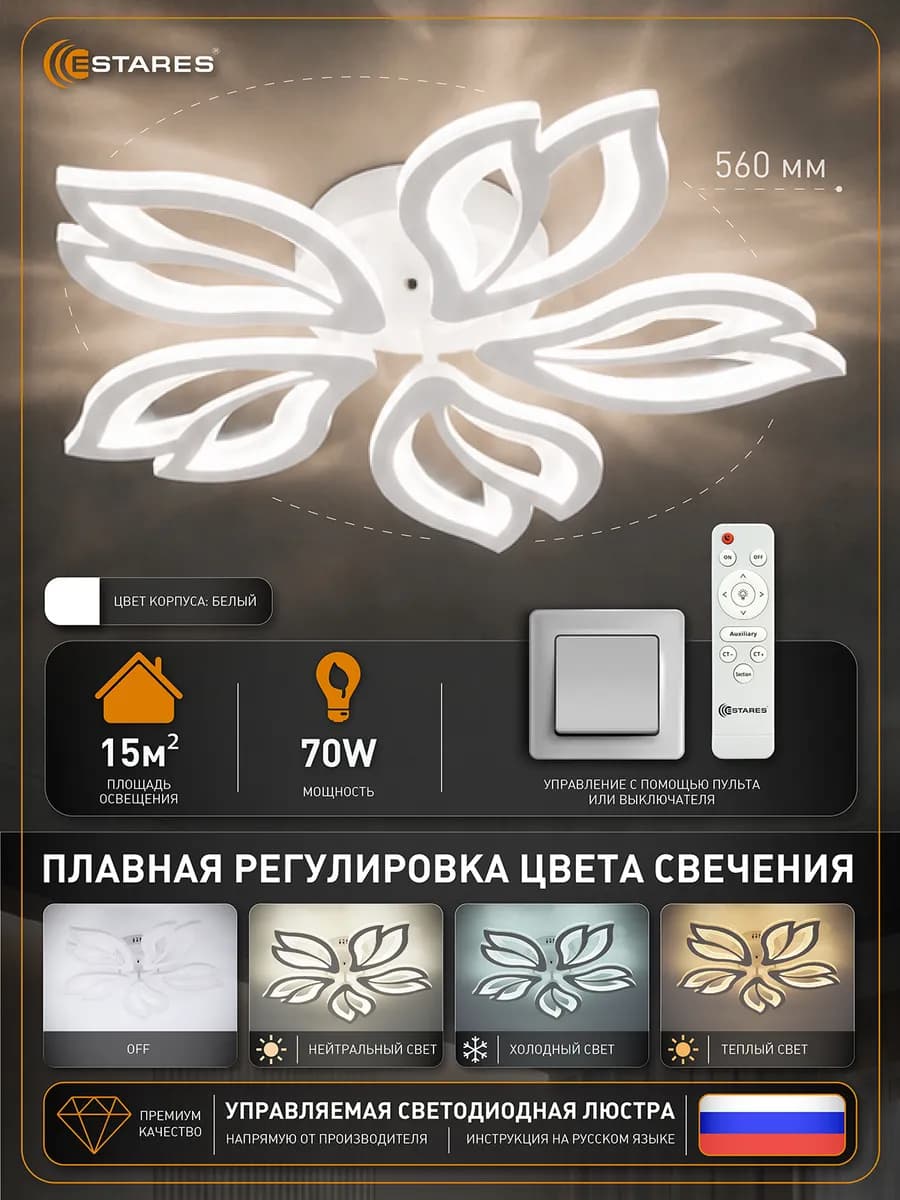Люстра потолочная светодиодная в гостиную, на кухню