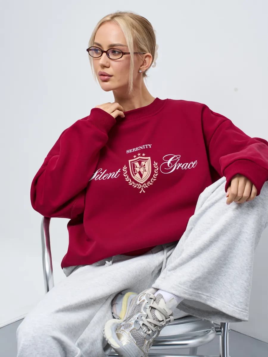 Свитшот удлиненный теплый с принтом оверсайз y2k с начесом