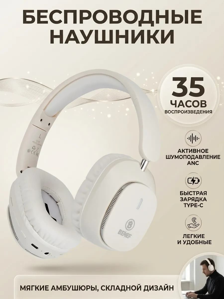 Наушники накладные с микрофоном и шумоподавлением Bluetooth