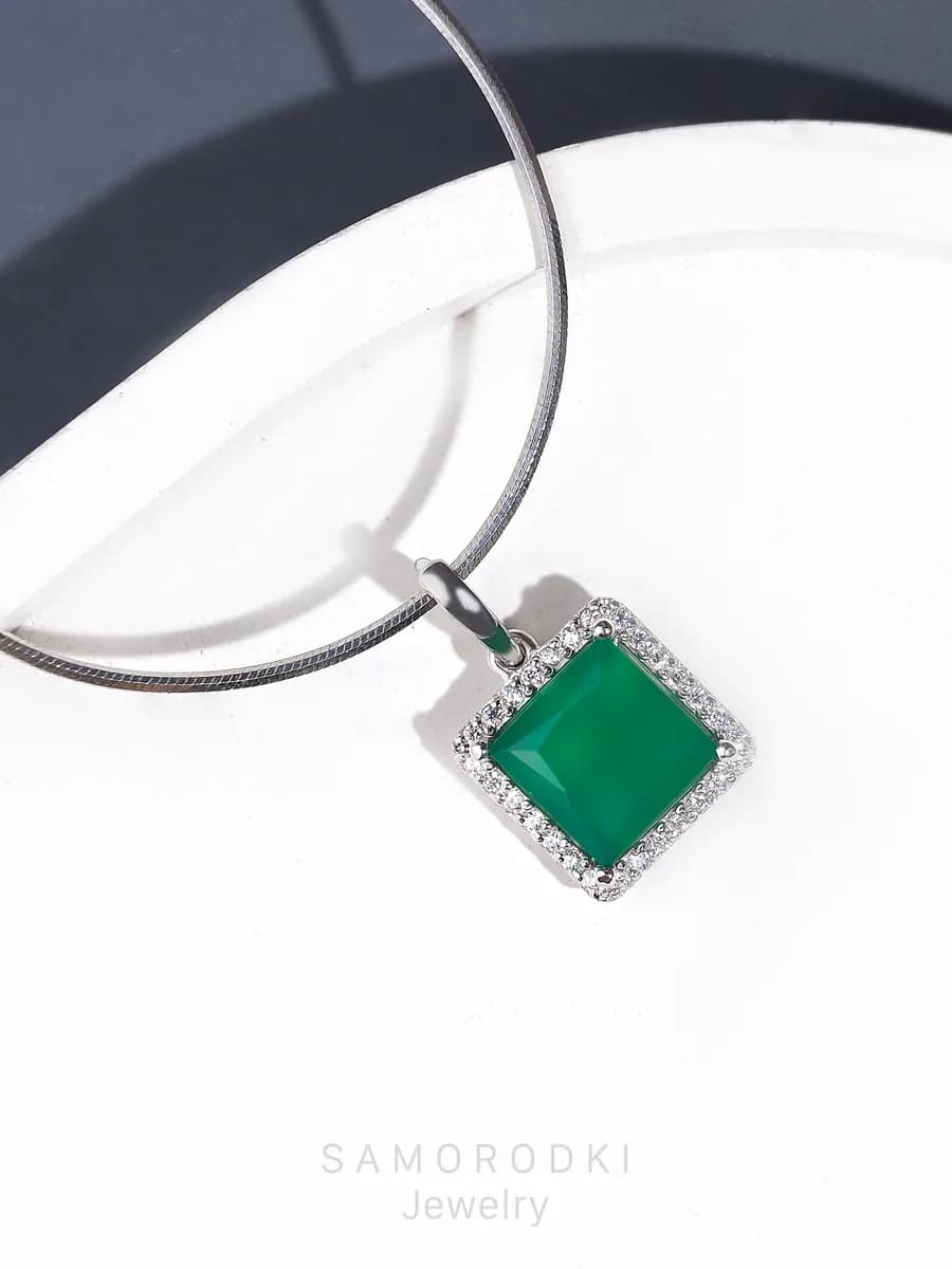 Подвеска серебро 925 с натуральным агатом и фианитами