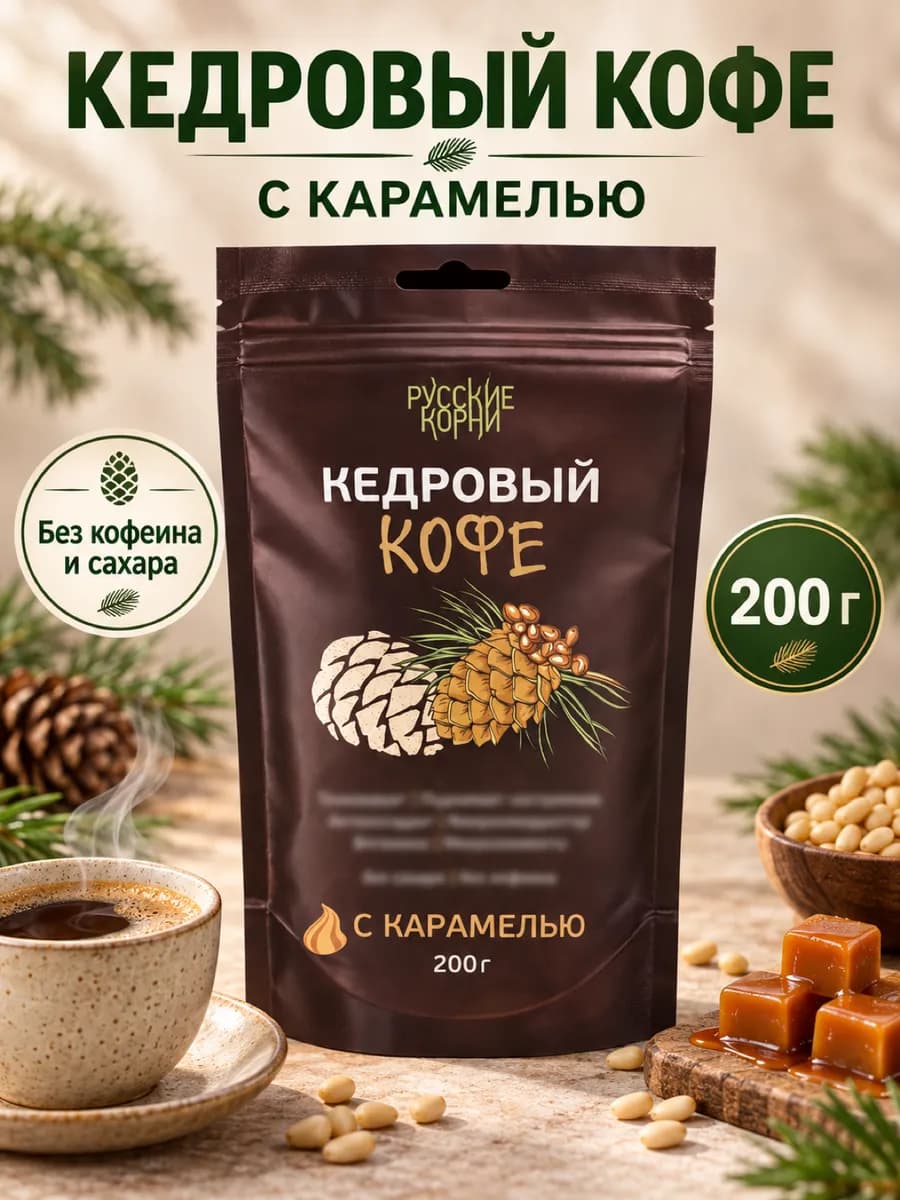 Растворимый кофе Кедровый без кофеина с карамелью