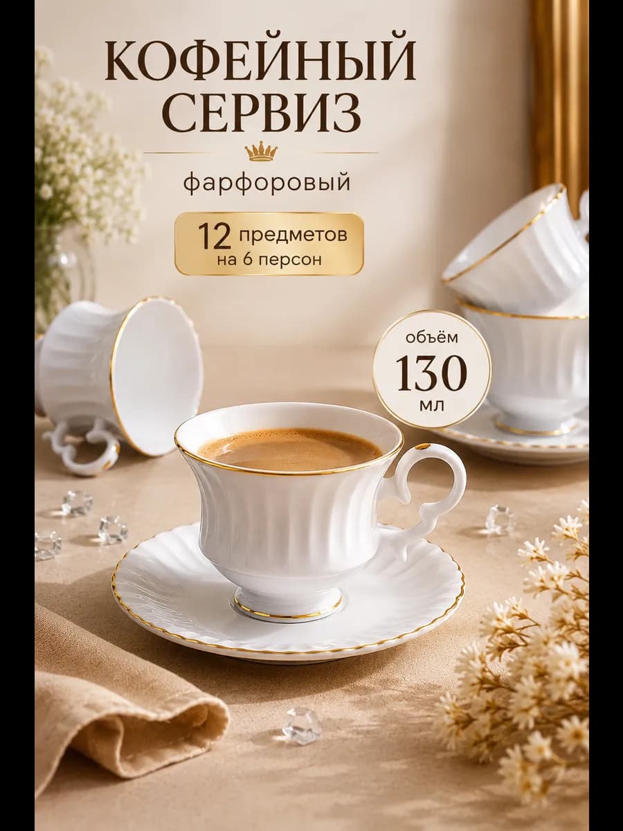 Кофейный сервиз 12 предметов фарфор 130 мл