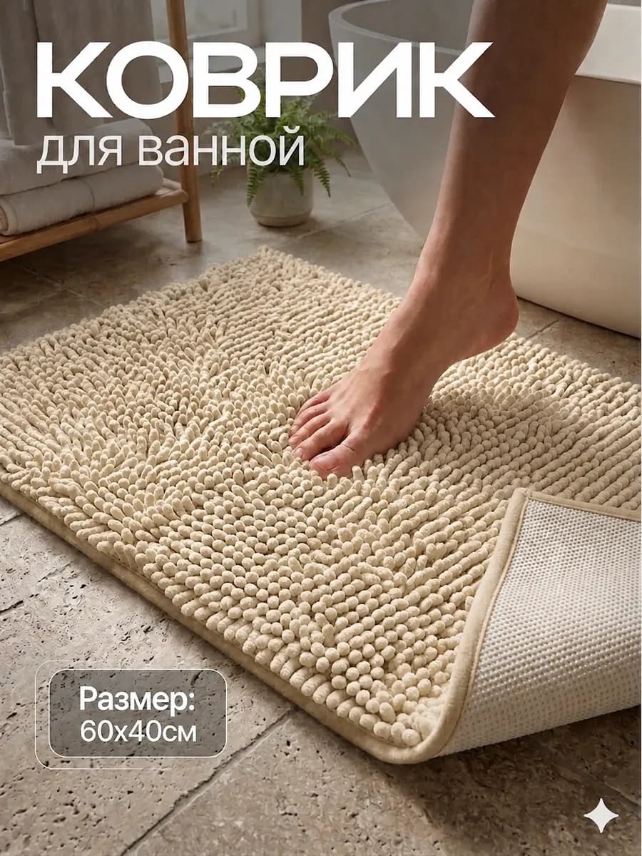 Коврик для ванной и туалета противоскользящий 60х40