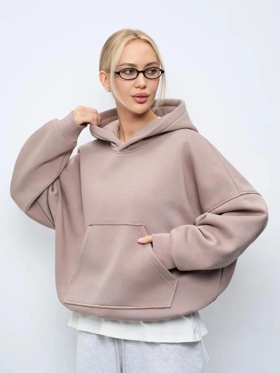 Худи кроп укороченное оверсайз с капюшоном и начесом