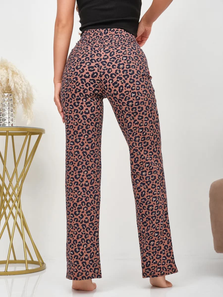 Брюки женские домашние трикотажные прямые леопард