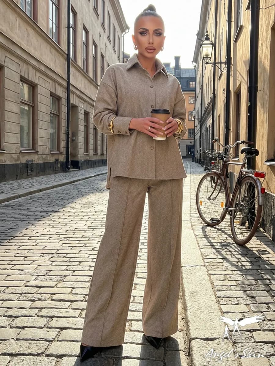 Костюм брючный деловой теплый кашемир - фото 1