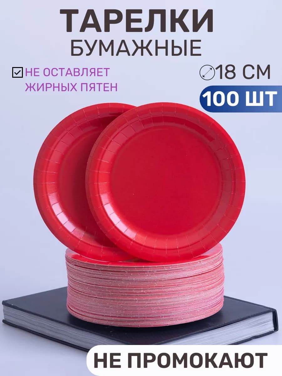 Тарелки бумажные одноразовые 18 см 100 штук
