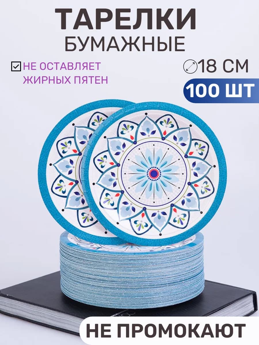 Тарелки бумажные одноразовые 18 см 100 штук - фото 1