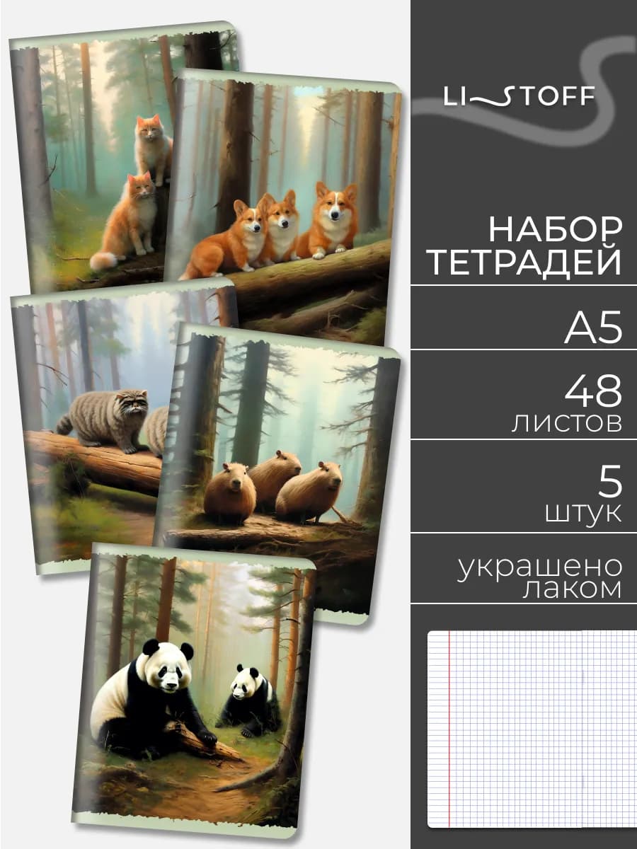 Тетрадь 48 листов в клетку 5 штук набор