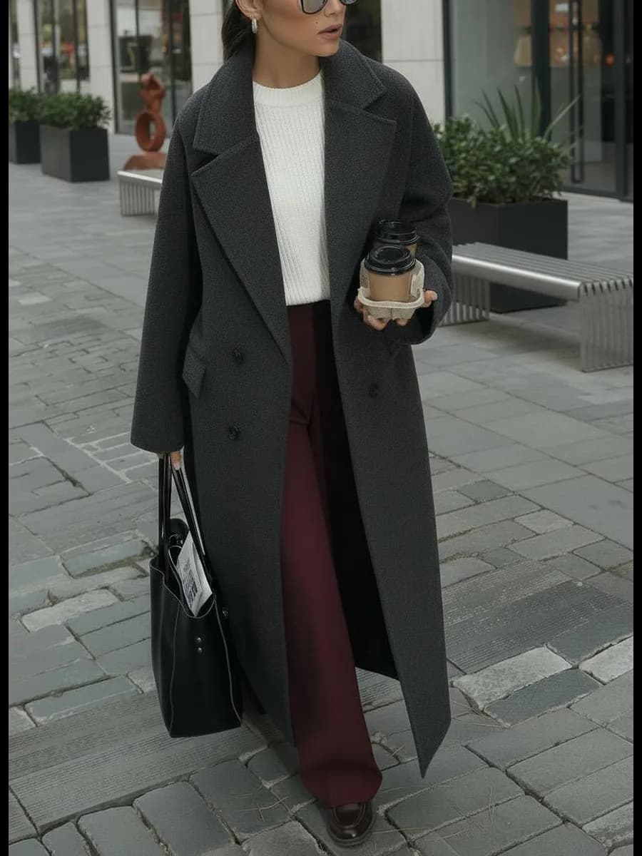 Пальто прямое демисезонное шерстяное длинное с поясом