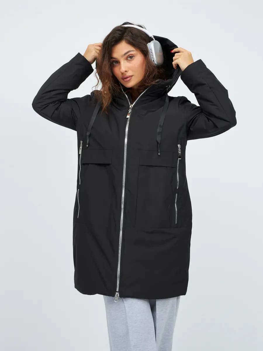 Куртка осенняя демисезонная длинная с капюшоном