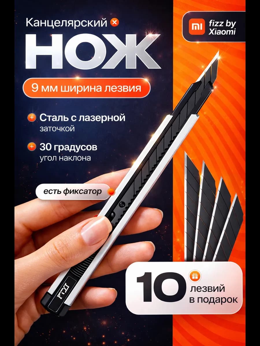 Канцелярский нож 9 мм плюс лезвия Fizz от серебристый