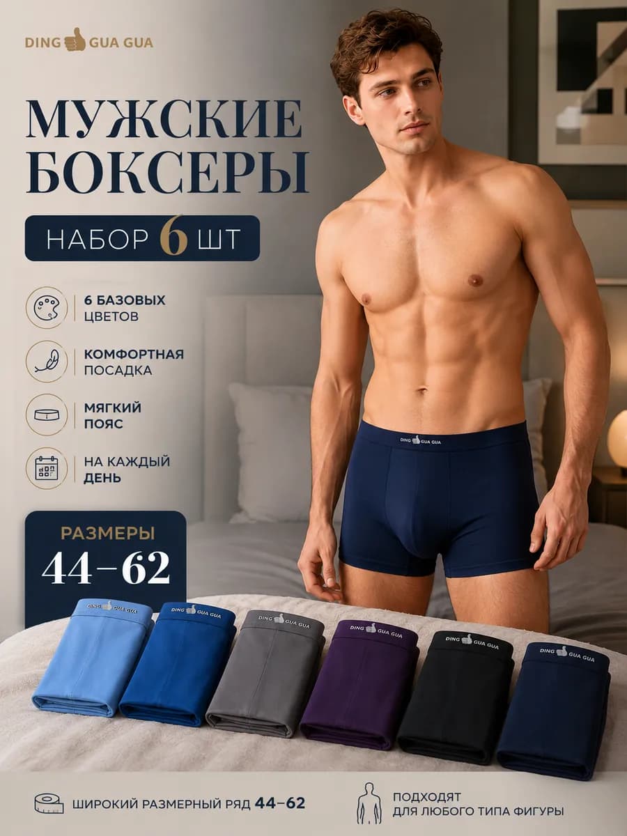 Трусы боксеры набор 6 шт хлопковые