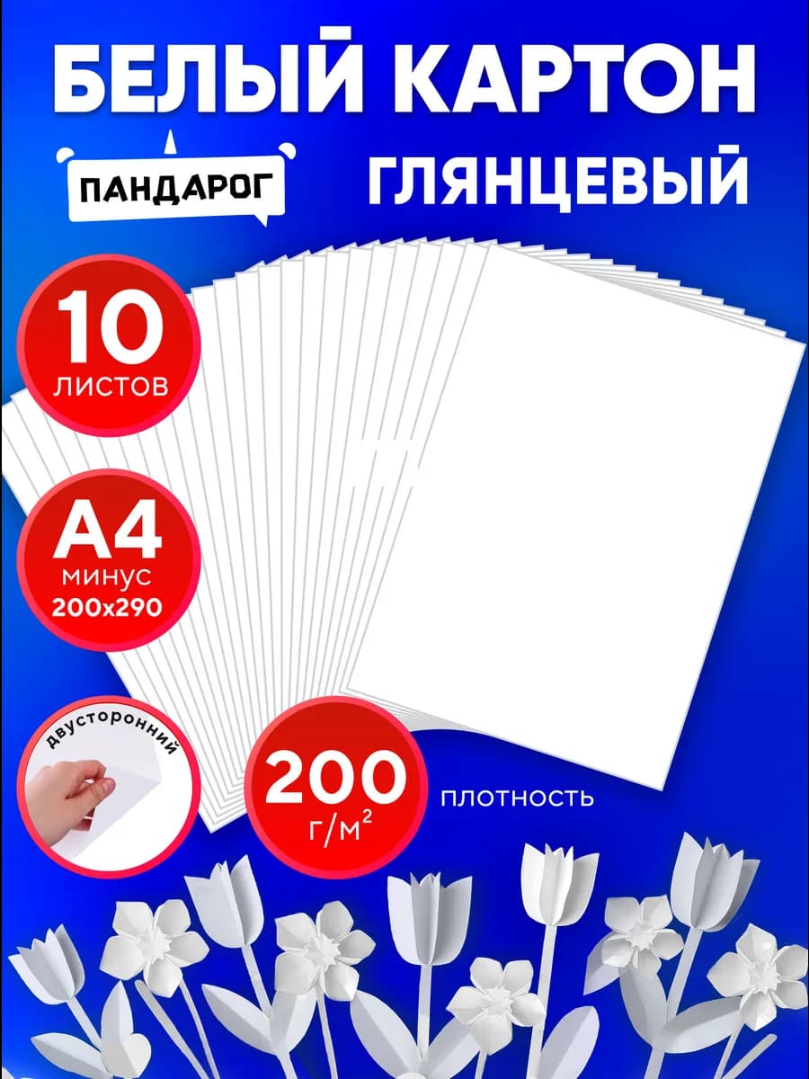 Белый картон для школы А4 глянцевый двусторонний, 10 листов