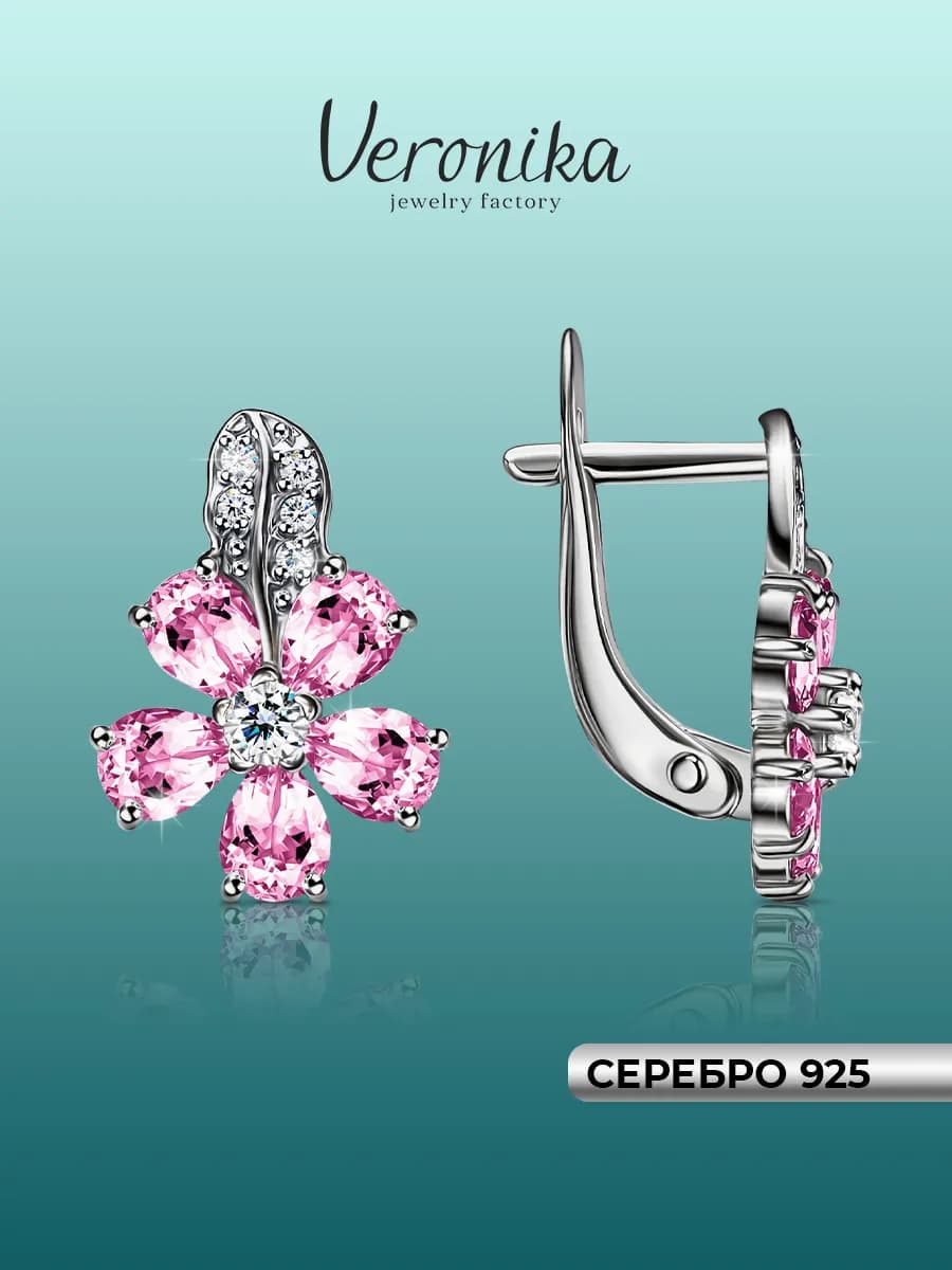 Серьги серебро 925 цветочки с фианитами детские