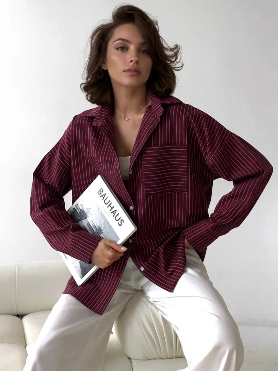 Рубашка в полоску оверсайз для офиса и школы