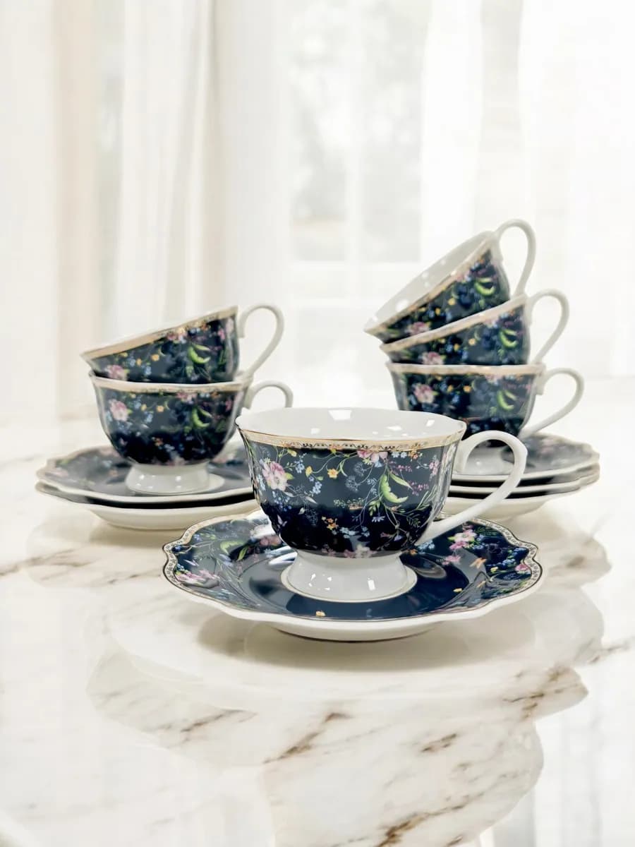 Чайный сервиз Black Lotus костяной фарфор 6 персон 220 мл