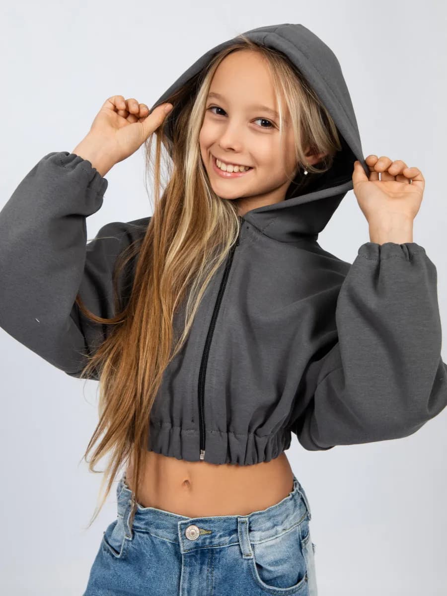 Толстовка детская укороченная с капюшоном