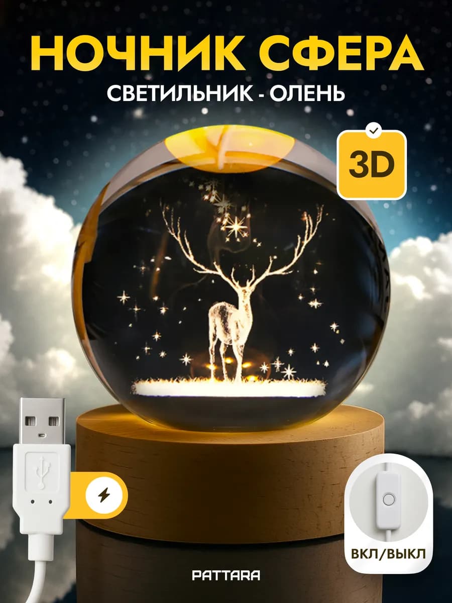 Ночник светодиодный шар Олень USB