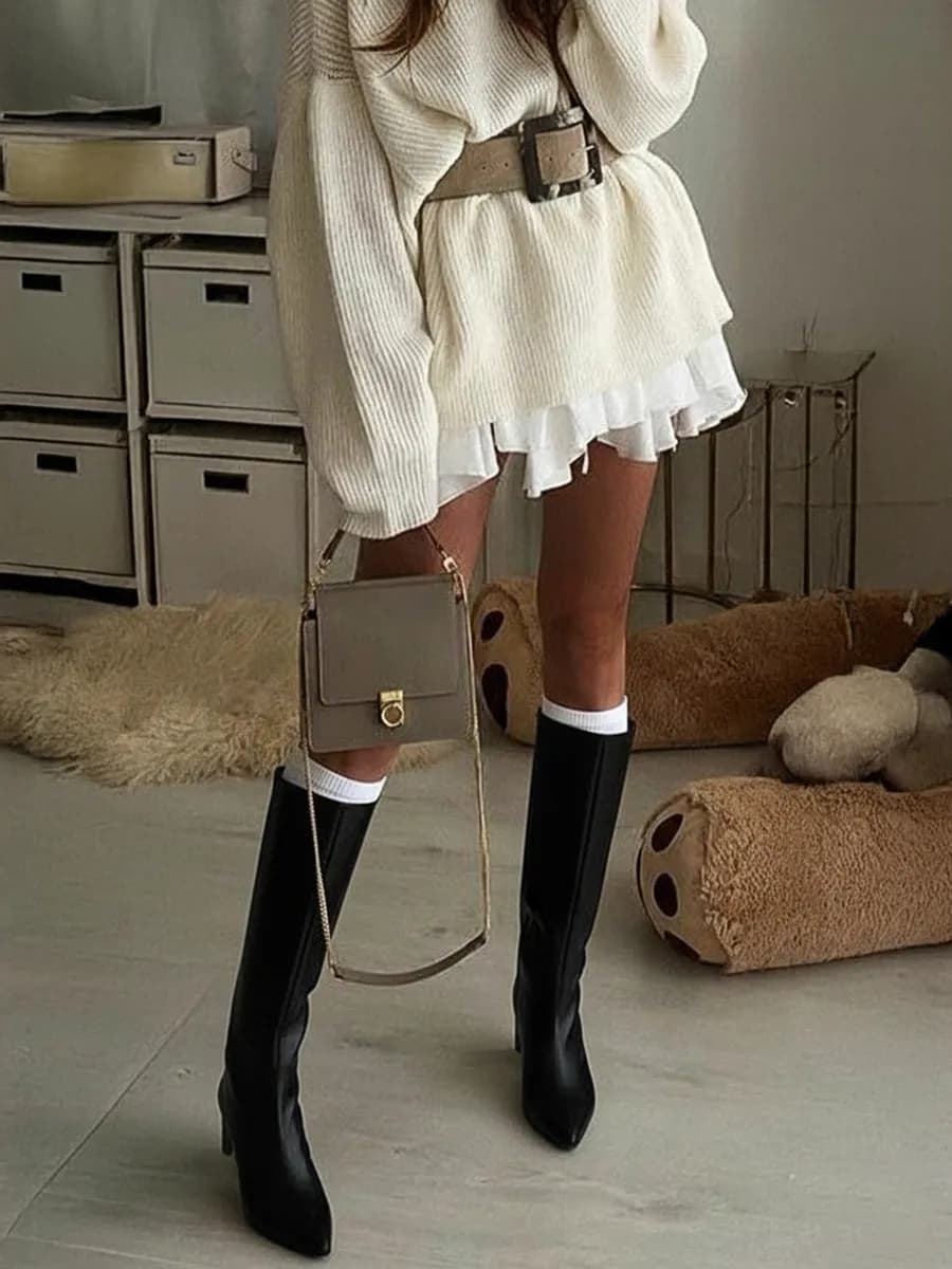 Сапоги трубы демисезонные на каблуке