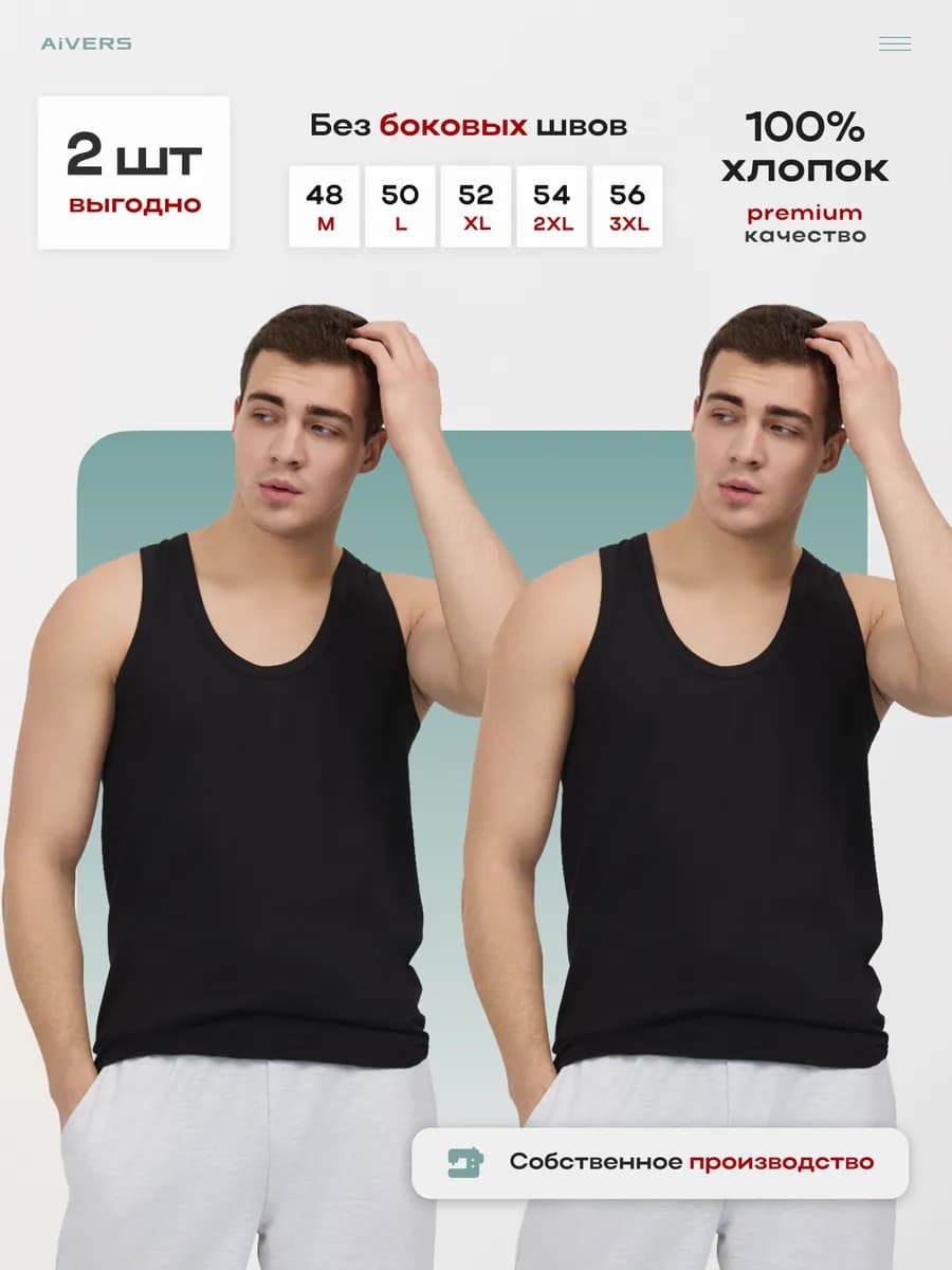 Майка классическая хлопок 100% набор 2шт