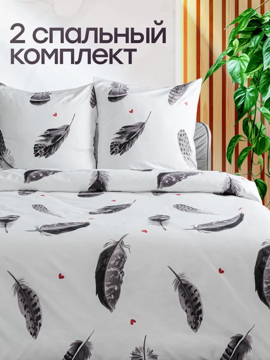 Комплект постельного 2 спального белья с принтом