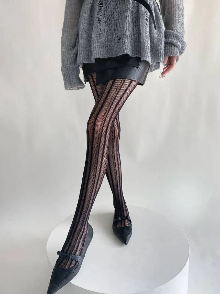 Колготки ажурные в сетку с узором черные