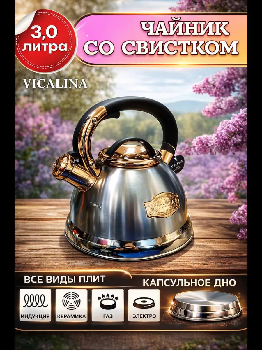 Чайник со свистком 3,0 л Vicalina vl-9273