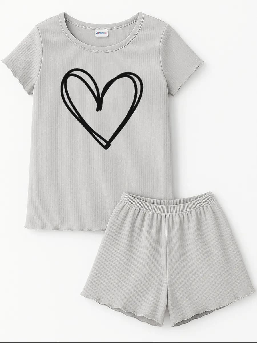 Пижама с шортами в рубчик