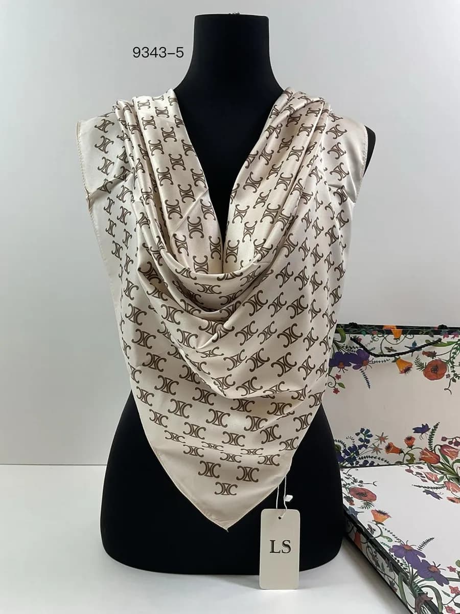 Платок Шелковый на Голову и Плечи Шейный Косынка 90х90