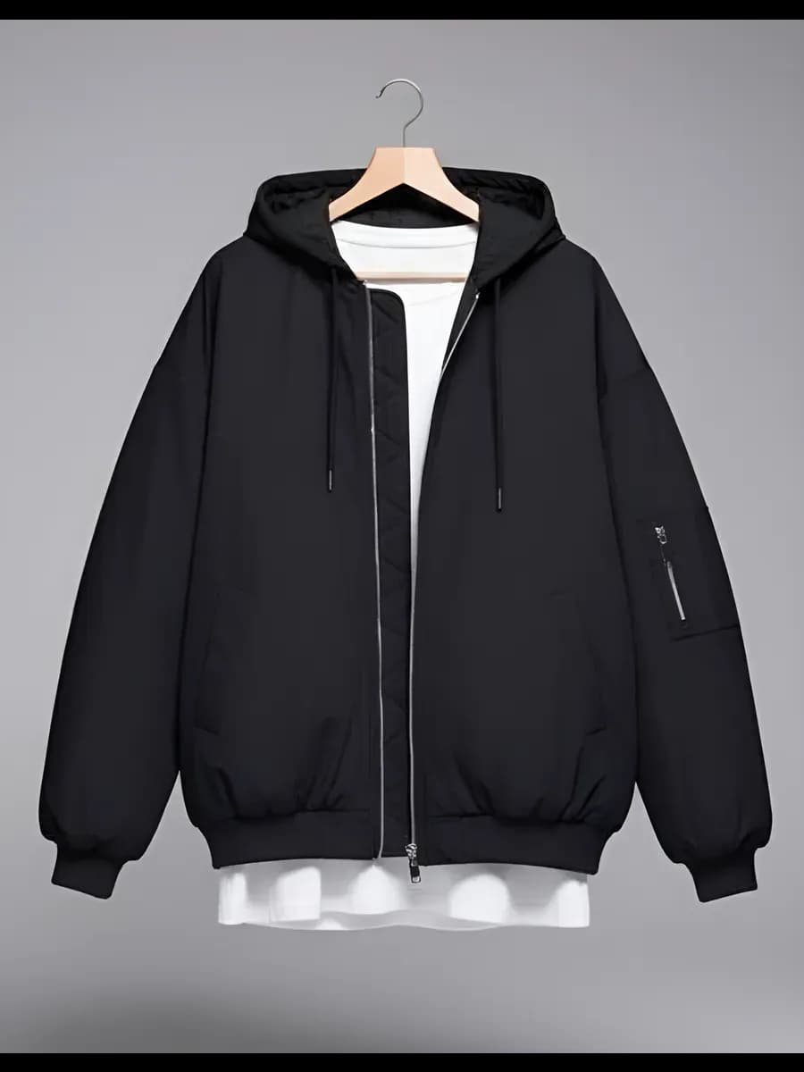 Куртка-бомбер оверсайз с трикотажным капюшоном