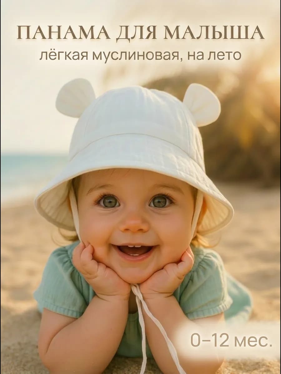 Панама для новорожденных муслиновая